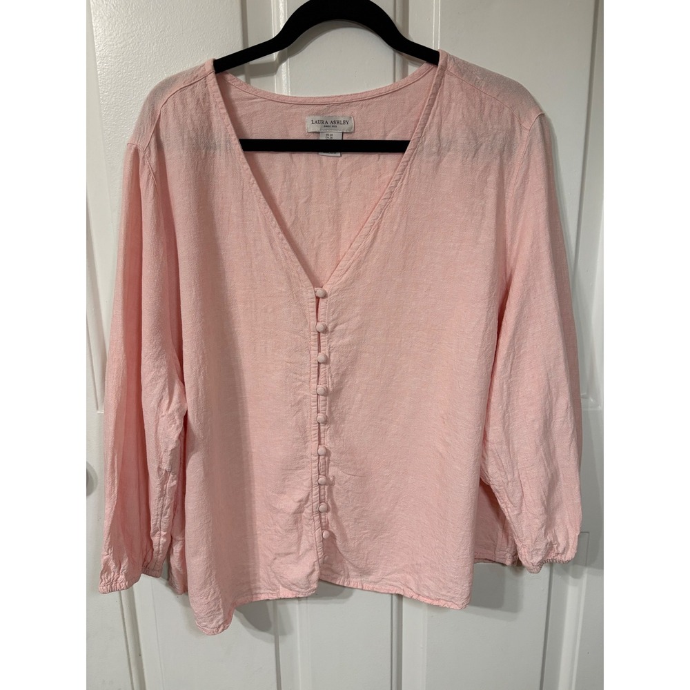 Laura Ashley | Linen Blend Button Front Blouse | 2X || Pink|